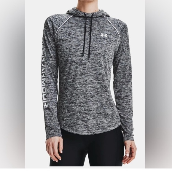 Under Armour Tops - Under Armour medium UA Velocity Wordmark Hoodie heathered Gray sweatshirt EUC